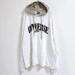 コンバースオールスター【L】プルオーバーロゴプリント長袖Tシャツ　白　フーディー