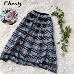 クリーニング済み　Chesty 刺繍　花柄　ギンガムチェック　チュールスカート