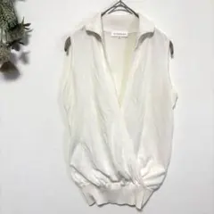 エムプルミエ｜ノースリーブカシュクールニット｜襟付き｜ストレッチ｜ホワイト｜Mのサムネイル