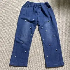 デニムブルー パール装飾 ボトムス