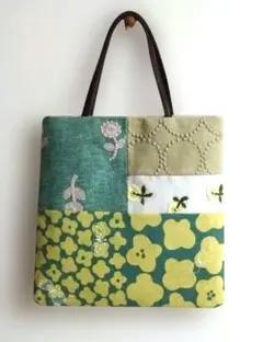 ミナペルホネン　両面パッチワーク　ミニトートバッグ