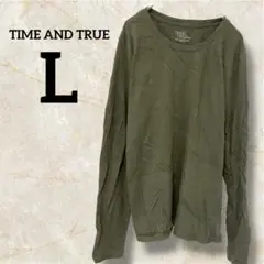 TIME AND TRUE【L】 長袖Tシャツ オリーブグリーン 無地 ロンT