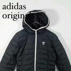 adidas フード付き黒ダウンジャケット アディダスオリジナルス　L