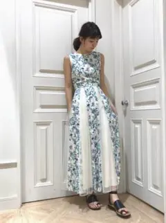 新品未使用タグ付】ボウタイプリーツプリントワンピース FRAY I.D