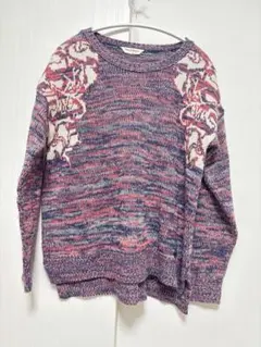 本日処分ピンク系柄入り長袖ニットセーター　古着　海外ブランド