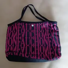 FAUCHON トートバッグ ブラック×ピンク ロゴ柄