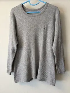 グレー 長袖カットソー 刺繍ロゴ付き　古着