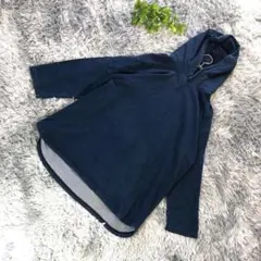 GU【M相当】ゆったり感◎ ネイビー フード付き 七分袖 コットン パーカー