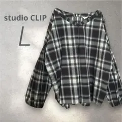 studio CLIP チェック柄 ブラウス L 後ろボタン ドロップショルダー