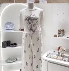 新品！ジェラートピケ⭐︎リボンキャットルームウェア上下セットホワイト