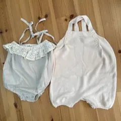 80size　フリル＆ボタン付きロンパースセット