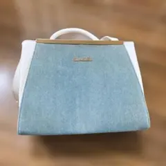 【2WAYバッグ】ショルダー付き ホワイト×デニム風 ゴールド金具 ハンドバッグ
