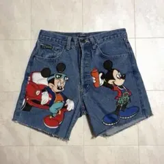 ☆ミッキー&ミニー☆デニム☆ハーフパンツ☆ホワイト☆ヴィンテージ 