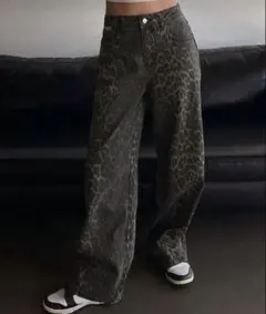 shein レオパード柄ワイドパンツ M