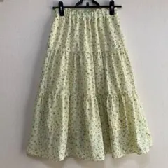 【美品】小花柄ティアードスカート イエロー フレアロング 春夏ナチュラル160