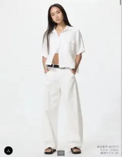 UNIQLO バギーカーブジーンズ 24 ホワイト　標準丈　カット済股下63cm