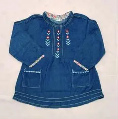 ラグマート　デニムブルー 長袖刺繍ワンピース　110