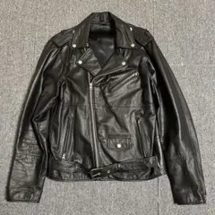 ダブルライダース レザージャケット 38 黒 アメジャン 短丈 本革