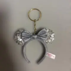 ミニーカチューシャ スパンコールシルバー キーホルダー