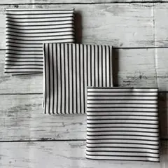 ハンドメイド　ランチクロス　ランチョンマット　白黒　ストライプ　シンプル　3点