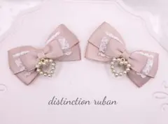 ヘアクリップリボン♡ピンクベージュ ハート 量産型 ロリィタ 地雷系