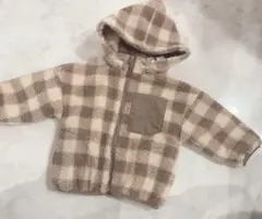 ボア もこもこアウター チェック柄 ベージュ