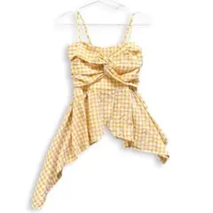 ギンガムチェック キャミソール イエロー アシンメトリー 韓国