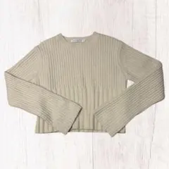 moussy ベージュ リブ編み 長袖セーター クロップド丈　平成ギャル