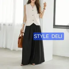 スタイルデリ　抜群の落ち感スルスル超ワイドパンツ　S　ブラック