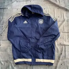 adidas サッカークラブ ナイロンジャケット L 紺 フード付 ベンチ