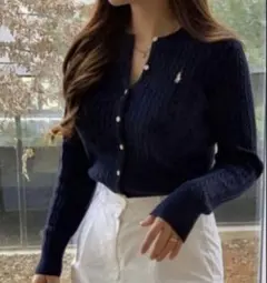 美品　ポロ ラルフローレン ケーブルニットカーディガン M ネイビー