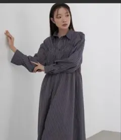 ストライプビスチェ風シャツワンピース