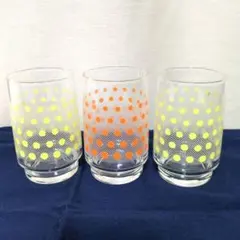 昭和レトロ　水玉模様のグラスセット 3個　黄色　オレンジ
