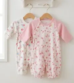 【春服】ベビー ロンパース 2枚セット 50-60 女の子 ウサギ 花柄