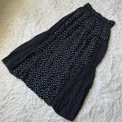 美品✨スローブイエナ　フラワープリントロングフレアスカート　切り替え　ドット黒