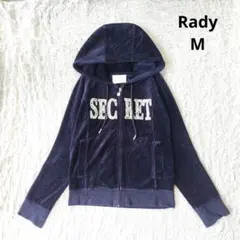 【レディ】Rady　ベロア　ジップパーカー　ネイビー　ビジューロゴ　М