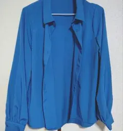 美品！GRL グレイル ボリュームスリーブシャツ gc112青系シャツ！