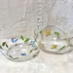 イワキ 耐熱ガラス 花と葉のデザイン ガラスボウル 昭和レトロ