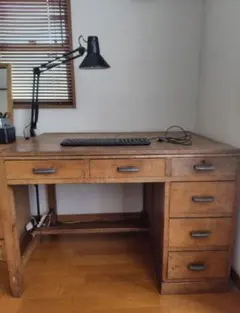 【美品・急募】昭和レトロな袖付き机 在庫限り/納期未定】小次郎 彫金作業机 両袖 ナチュラル [大型配送別途