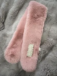 ピンク パール付き フェイクファーマフラー