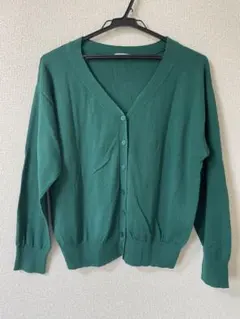 GU ジーユー UVカットウォッシャブルVネックカーディガン　長袖 M グリーン