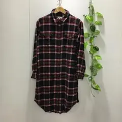 【リーバイス】チェック柄 シャツワンピース ロングネルシャツ S レーヨン混