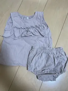 ベージュ フリル付き トップスとショーツセット 80