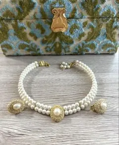 ✨美品✨パーティー　結婚式　チョーカー　パール　ネックレス　イヤリング