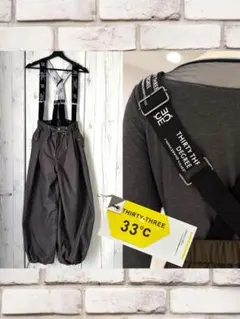 33° サスペンダー カーゴパンツ ハイウエスト ワイドパンツ サロペット