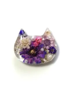 No.2648ハンドメイド ヘアゴム レジン ドライフラワー 黒猫ちゃん