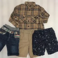 120まとめ売り4点　GU　ユニクロ他　ネルシャツ×１　ハーフパンツ×２