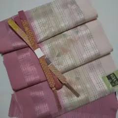 和装小物 未使用落ちついた紫がかっているピンクと黄緑の草木染め帯揚げ帯締めセット