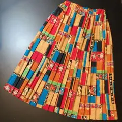 90s ヴィンテージ マルチカラー プリーツスカート ペイズリー柄 海外古着のサムネイル
