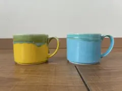波佐見焼 長十郎窯 マグカップ ペア２点セット ブルー&イエロー 陶器 コップ
